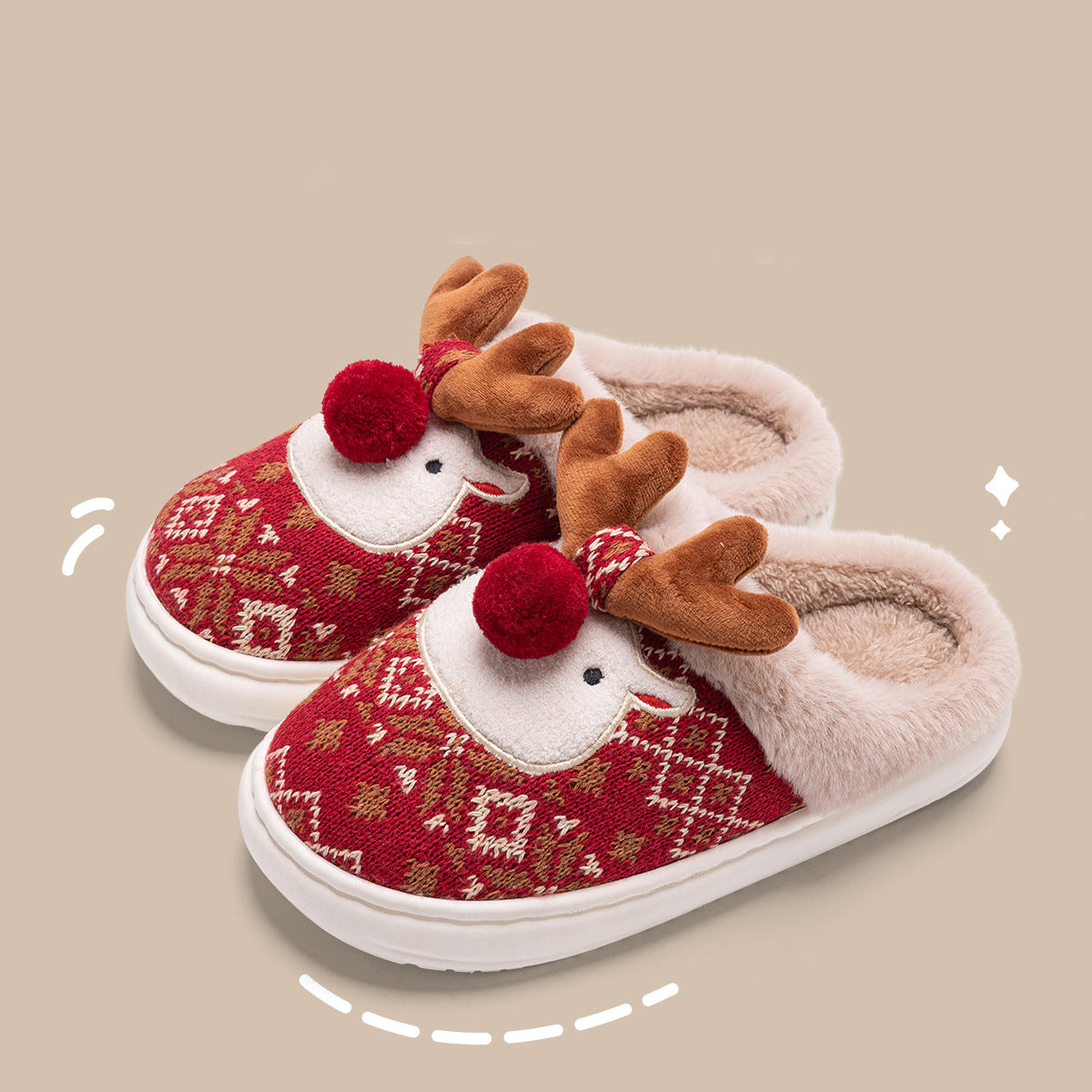 Cute Reindeer Plush Bedroom Slippers – Non-Slip Cozy Warmth