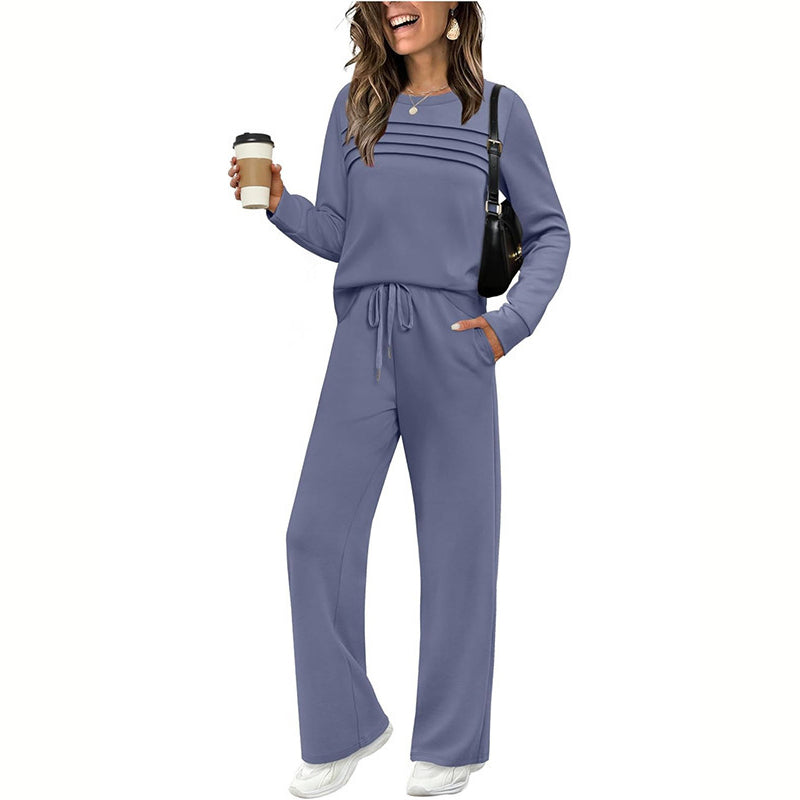 Women's Solid Color 2-Piece Lounge Set – Cozy Athleisure Outfit