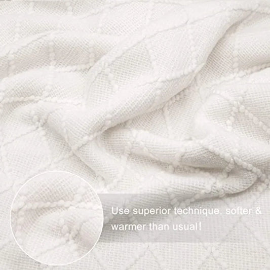 White Boho Tassel Oversized Knit Throw Blanket