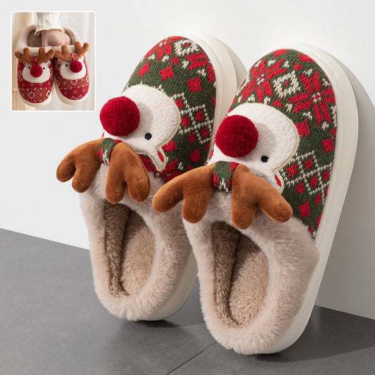 Cute Reindeer Plush Bedroom Slippers – Non-Slip Cozy Warmth