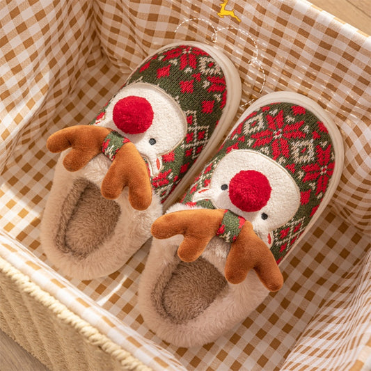 Cute Reindeer Plush Bedroom Slippers – Non-Slip Cozy Warmth