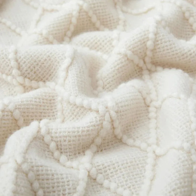White Boho Tassel Oversized Knit Throw Blanket