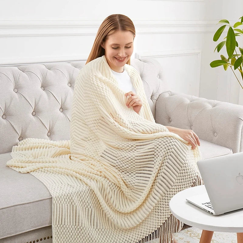 Cream Boho Bliss Chunky Knit Throw Blanket