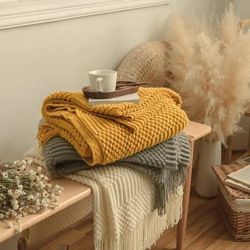 Cream Boho Bliss Chunky Knit Throw Blanket