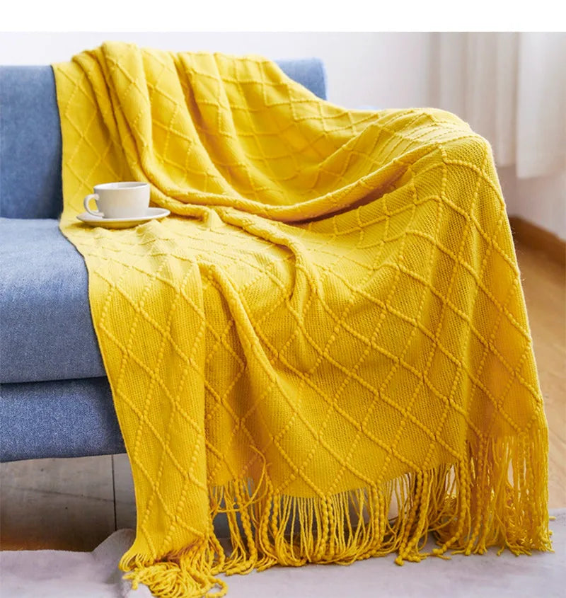White Boho Tassel Oversized Knit Throw Blanket