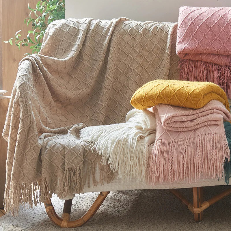 Cream Boho Bliss Chunky Knit Throw Blanket