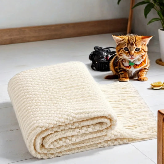 Cream Boho Bliss Chunky Knit Throw Blanket