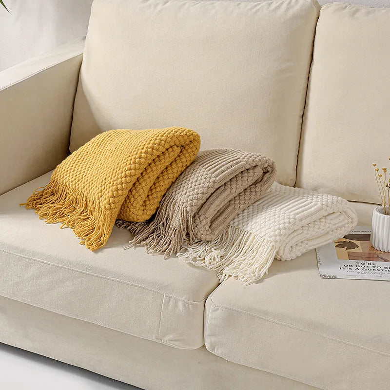 Cream Boho Bliss Chunky Knit Throw Blanket