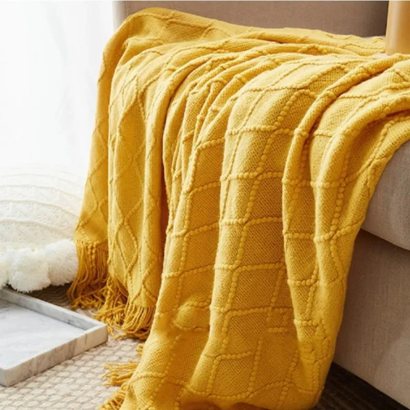 White Boho Tassel Oversized Knit Throw Blanket