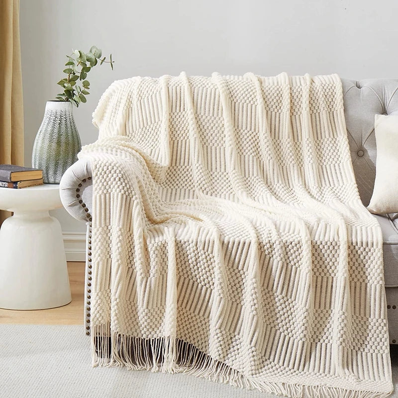 Cream Boho Bliss Chunky Knit Throw Blanket