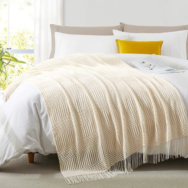 Cream Boho Bliss Chunky Knit Throw Blanket