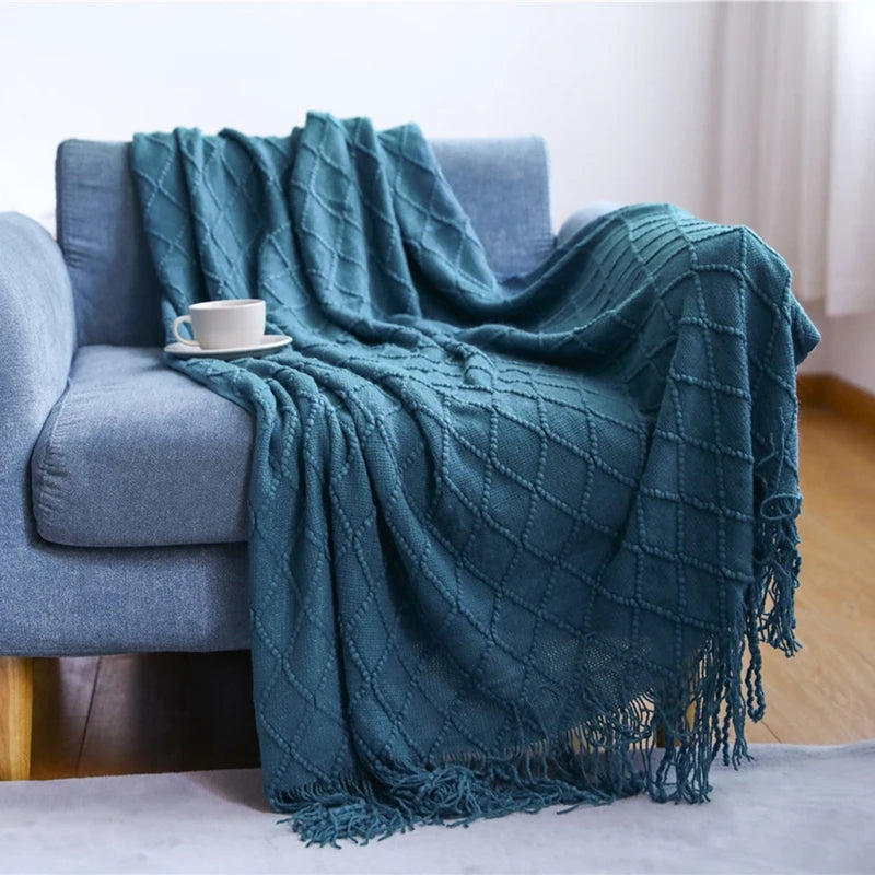 White Boho Tassel Oversized Knit Throw Blanket