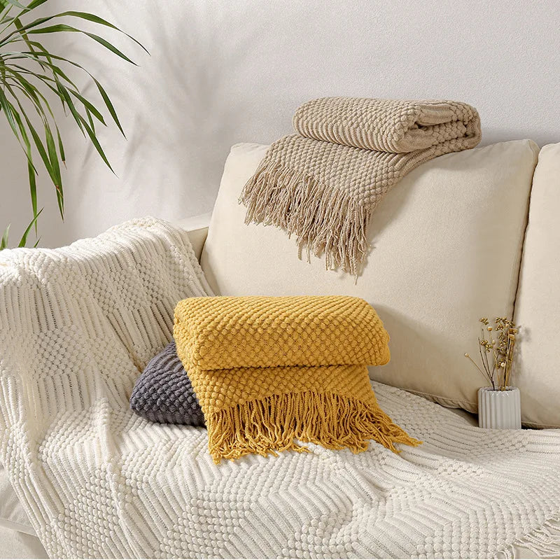 Cream Boho Bliss Chunky Knit Throw Blanket