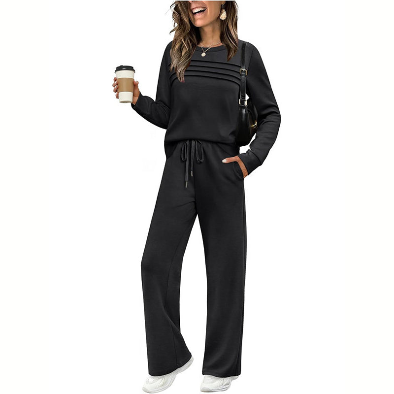Women's Solid Color 2-Piece Lounge Set – Cozy Athleisure Outfit