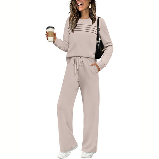 Women's Solid Color 2-Piece Lounge Set – Cozy Athleisure Outfit