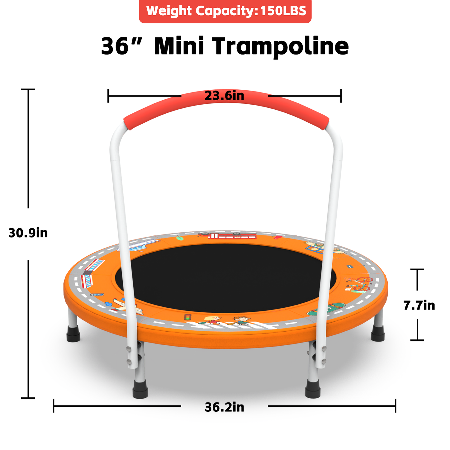 36inch Mini Trampoline For Kids Ages 1-6 Indoor Outdoor Trampoline With Handle  For Kids