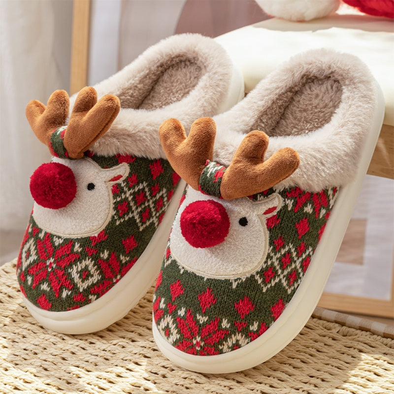Cute Reindeer Plush Bedroom Slippers – Non-Slip Cozy Warmth