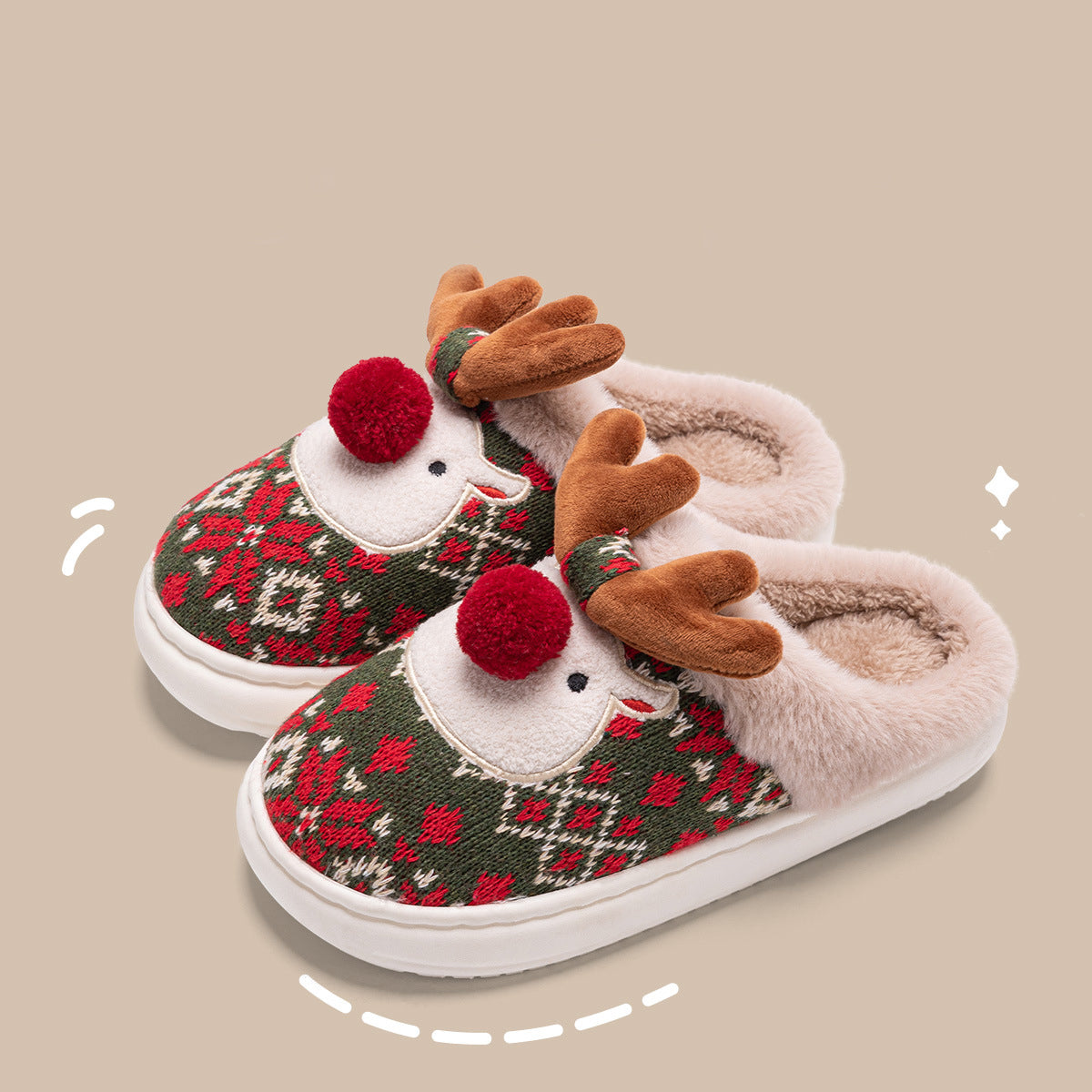Cute Reindeer Plush Bedroom Slippers – Non-Slip Cozy Warmth