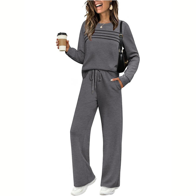 Women's Solid Color 2-Piece Lounge Set – Cozy Athleisure Outfit